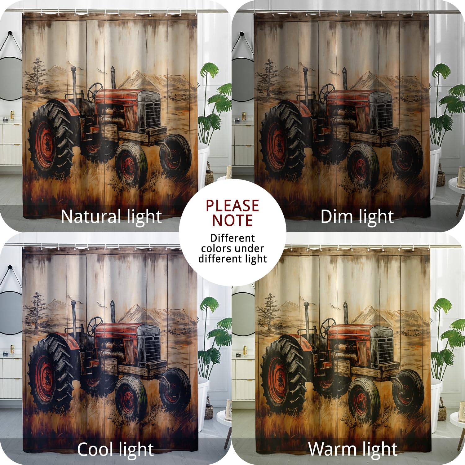 NYMB Antique Car Shower Curtain - Vintage Truck & Tractor Design, Polyester Fabric, 69x70 Inches, Blue