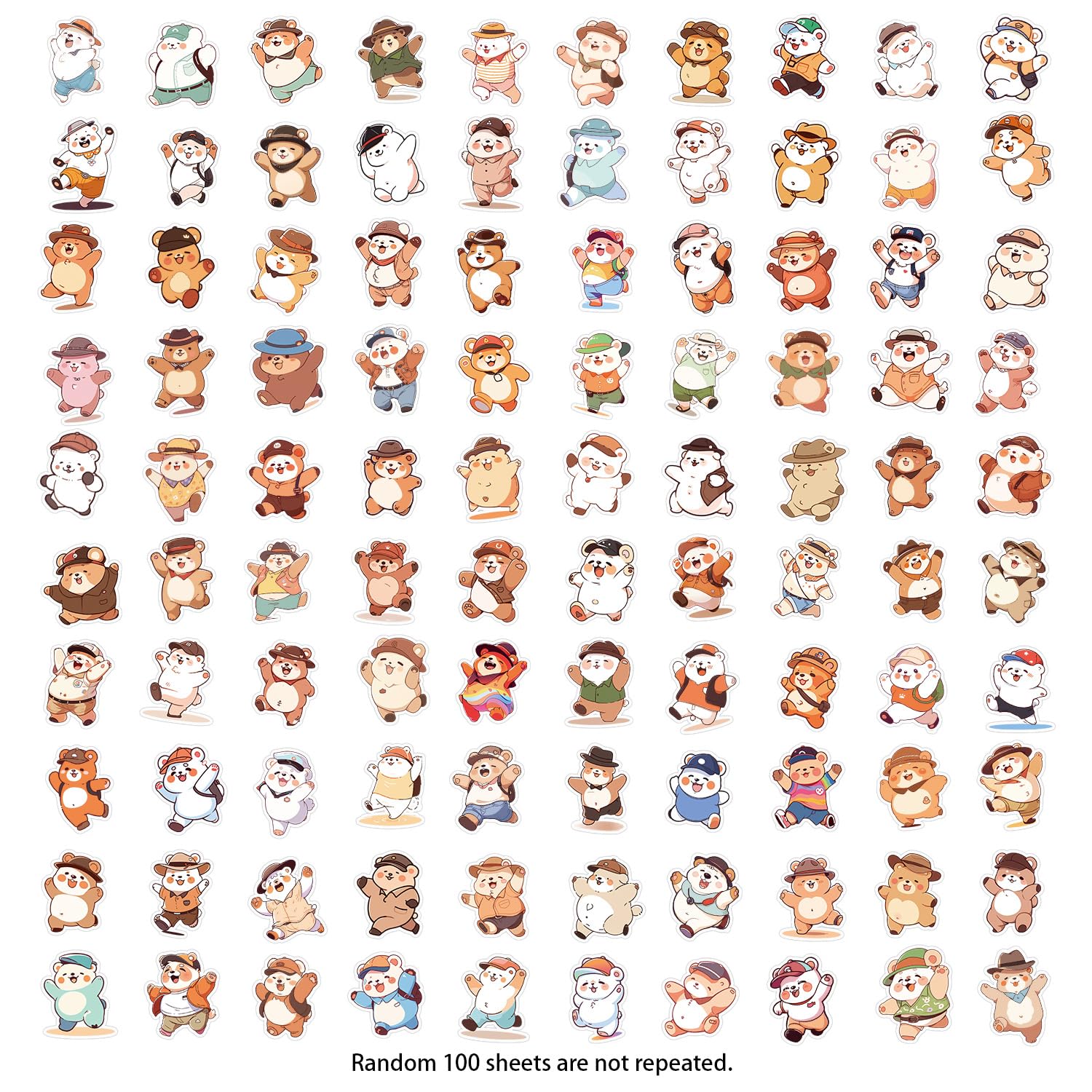 100 Pcs Kawai Bear Stickers for Kids Teens Adults Boys Girls Gift,Bear Stickers Pack for Laptop,Skateboar,Luggage,Car,Bike - Image 3