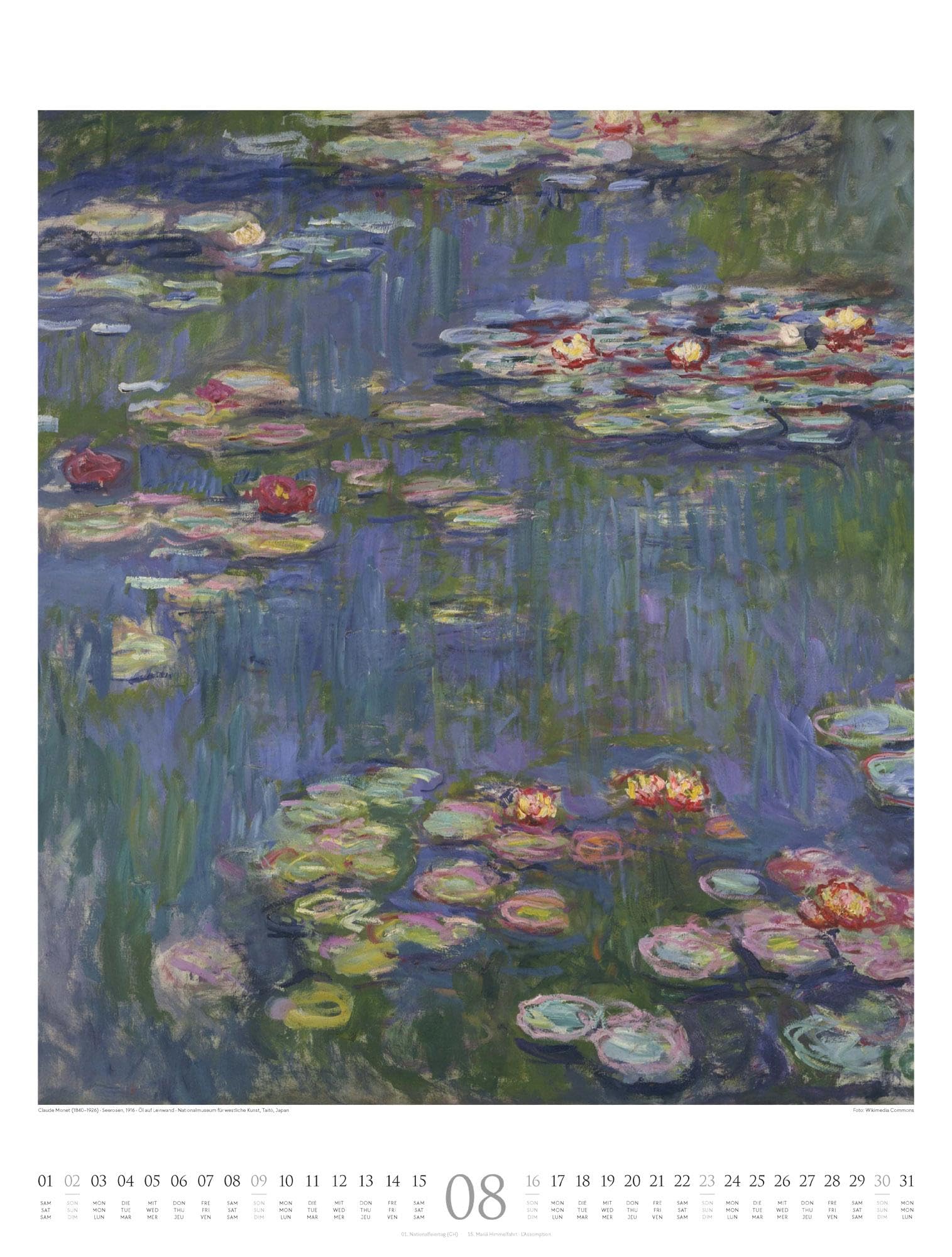 Claude Monet Kalender 2026 | Wasser und Licht | Stilvoller Kunst-Kalender im großen Hochformat (50x66 cm) | Impressionismus