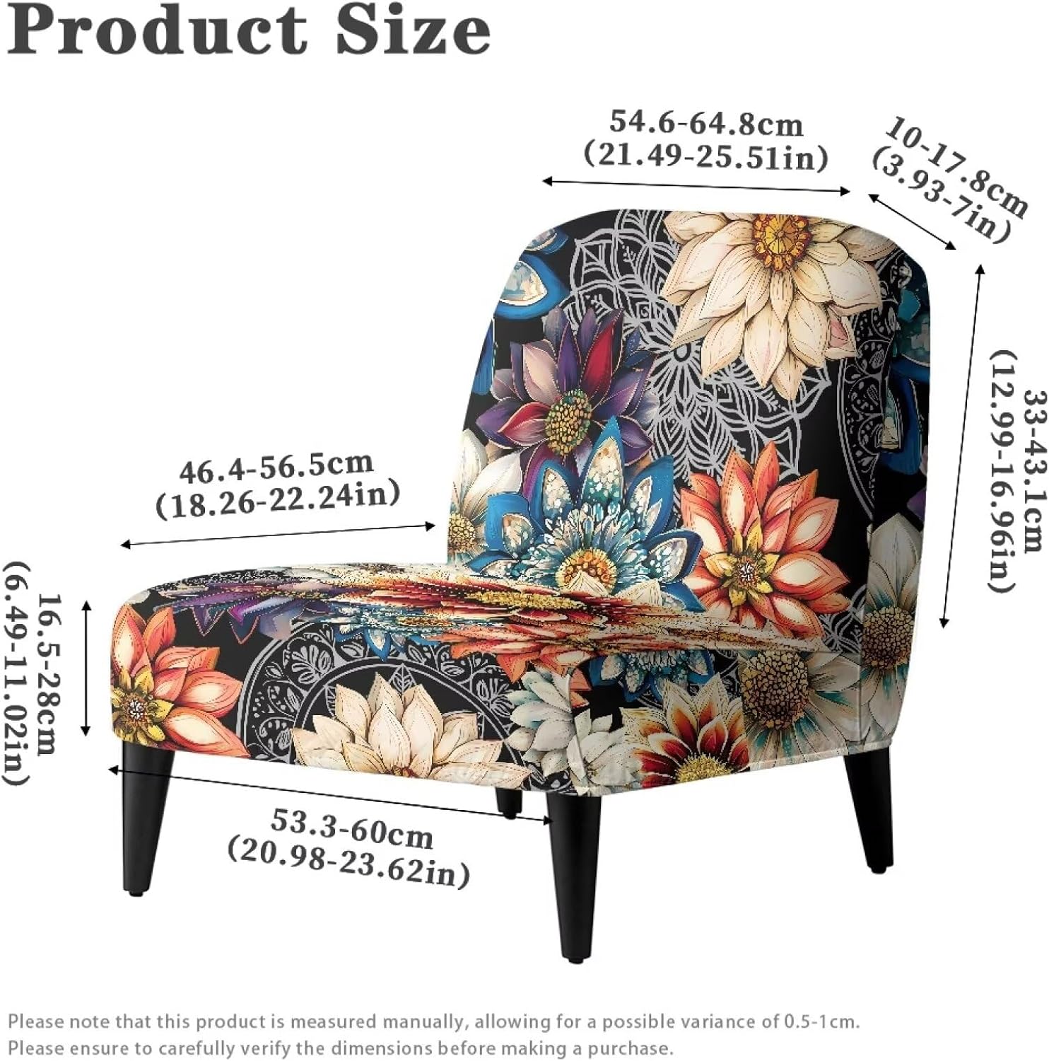 Boho Flower Living Room Chair Covers Retro Accent Chair Covers Without Arms Thick Armless Recliner Sofa Cover Stretchable Removable Armless Chair Slipcover 1 Piece