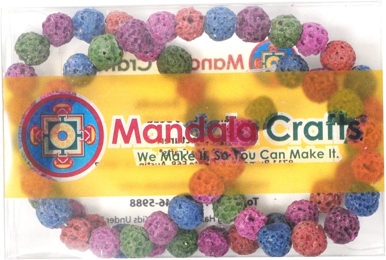 Mandala Crafts Volcanic Lava Beads for Jewelry Making Bulk Kit - Natural Lava Stone Beads - 120 PCs Rainbow 6mm Lava Rock Beads for Essential Oils Diffuser Bracelet Necklace