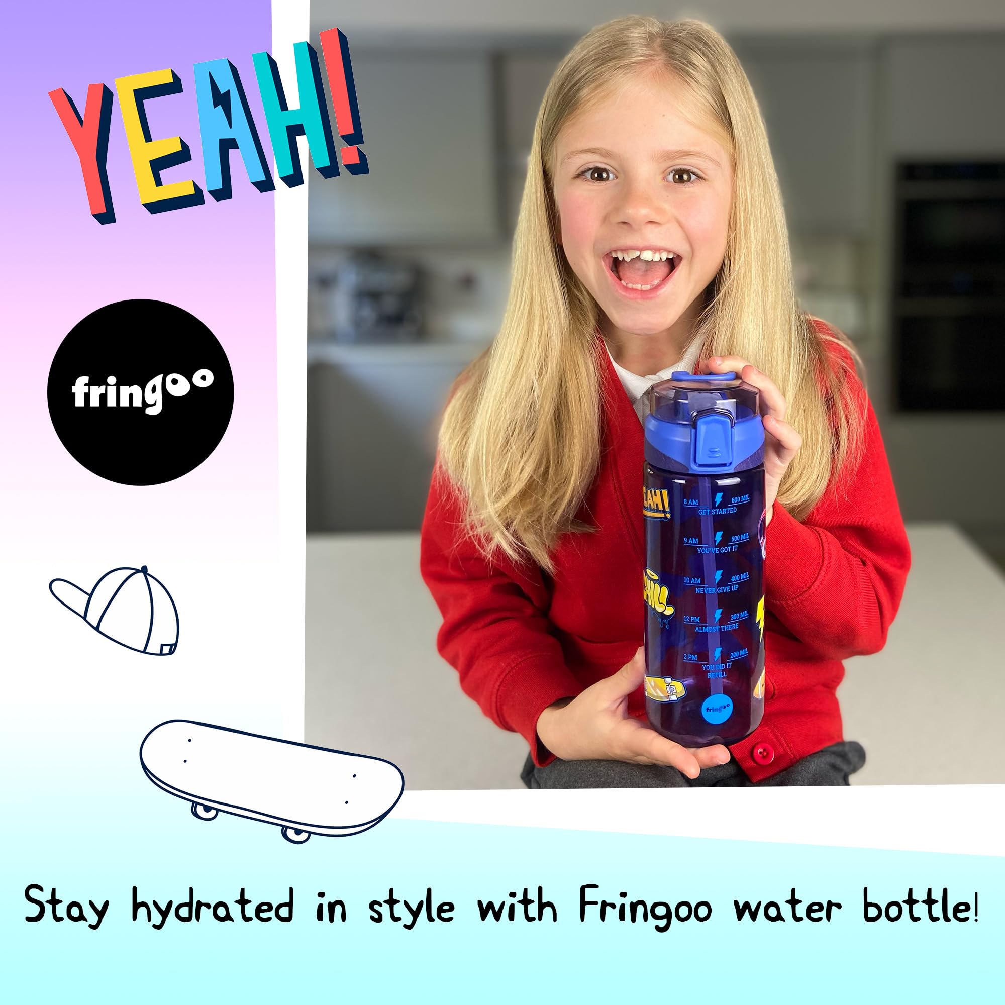 Fringoo, 650ml Kids Water Bottle, Carry Handle 100% Leakproof & BPA Free Tritan Silicon Straw, Secure Flip Lock Lid - Image 4