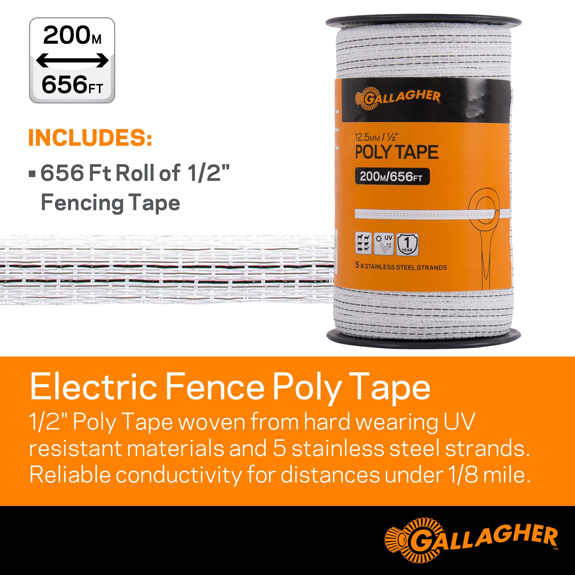 Powerfields 1-Inch Polytape Electric Fence – 660-Feet White Tape, UV Treated, USA Made - View #5