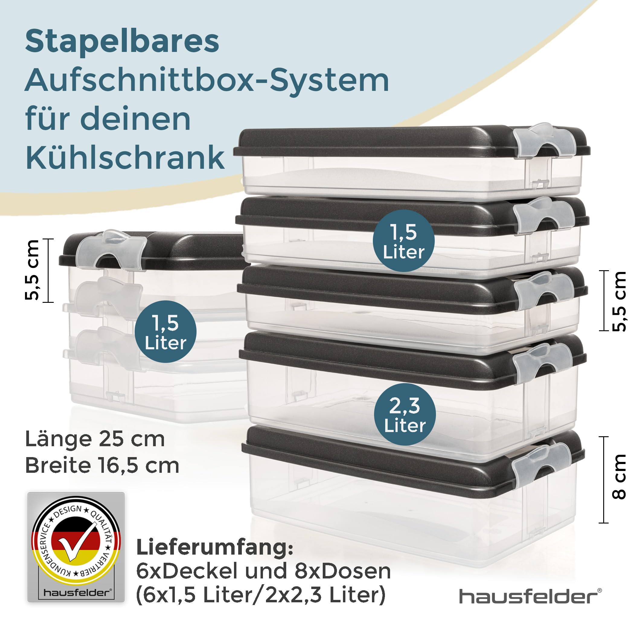 Hausfelder Aufschnittboxen 6x flach + 2x hoch, 8-tlg, Anthrazit