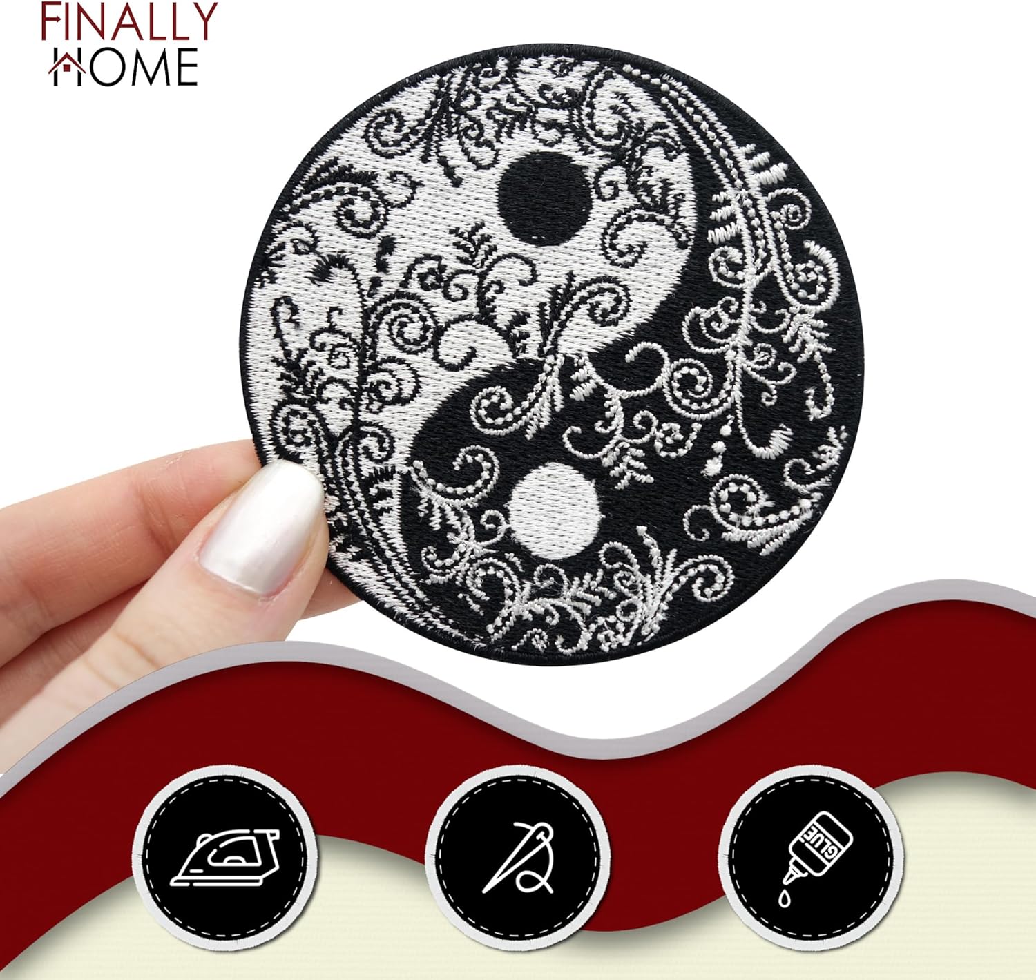 Yin and Yang with Flowers Iron-on Patch | Tendrils Embroidery Patch, Flowers ironable Patch, Iron on Patches, Plants Badges Finally Home