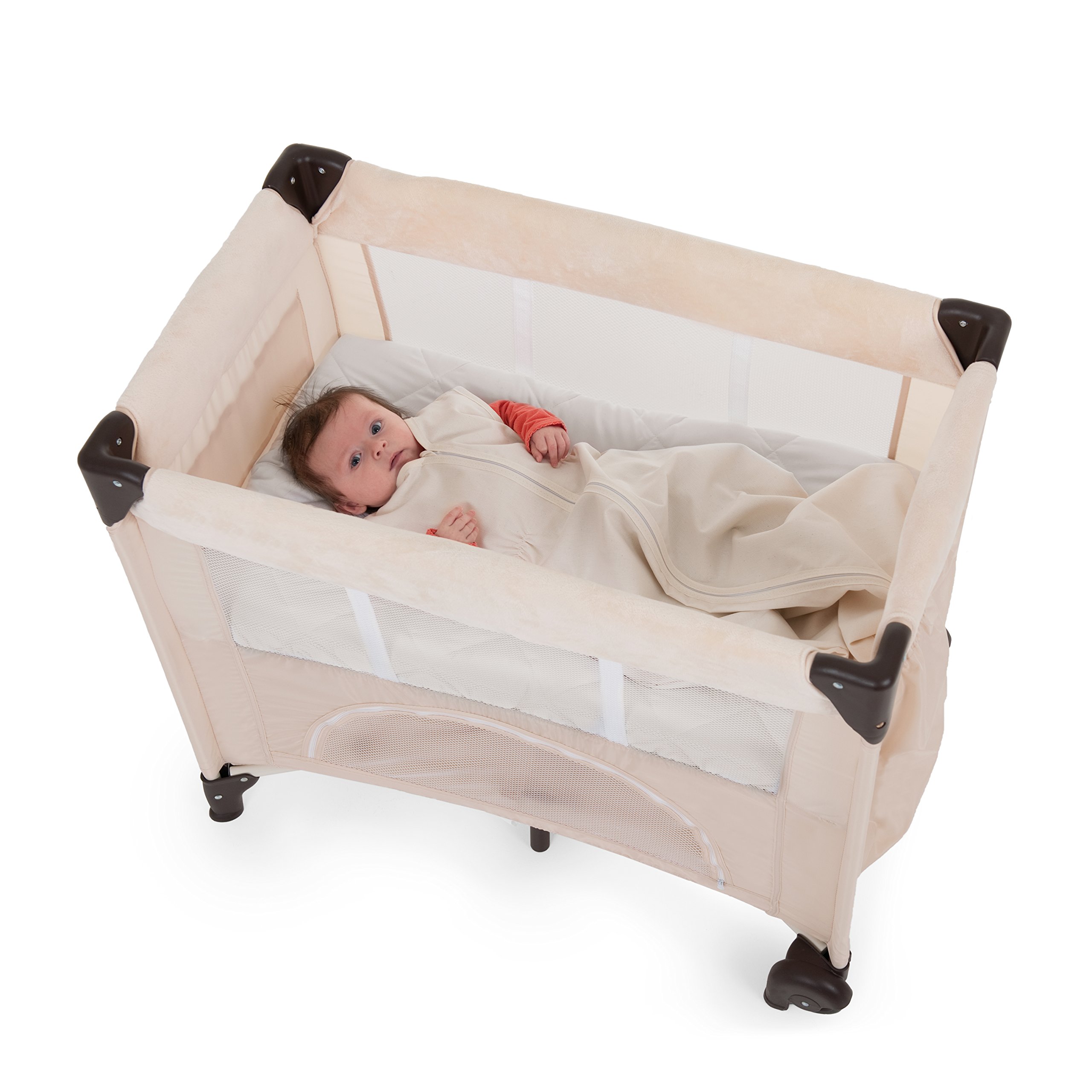 Hauck Bed Me prześcieradło ochronne na materac 80 x 50 cm, z elastycznymi narożnikami, miękkie prześcieradło z gumką do łóżeczka podróżnego – beżowe