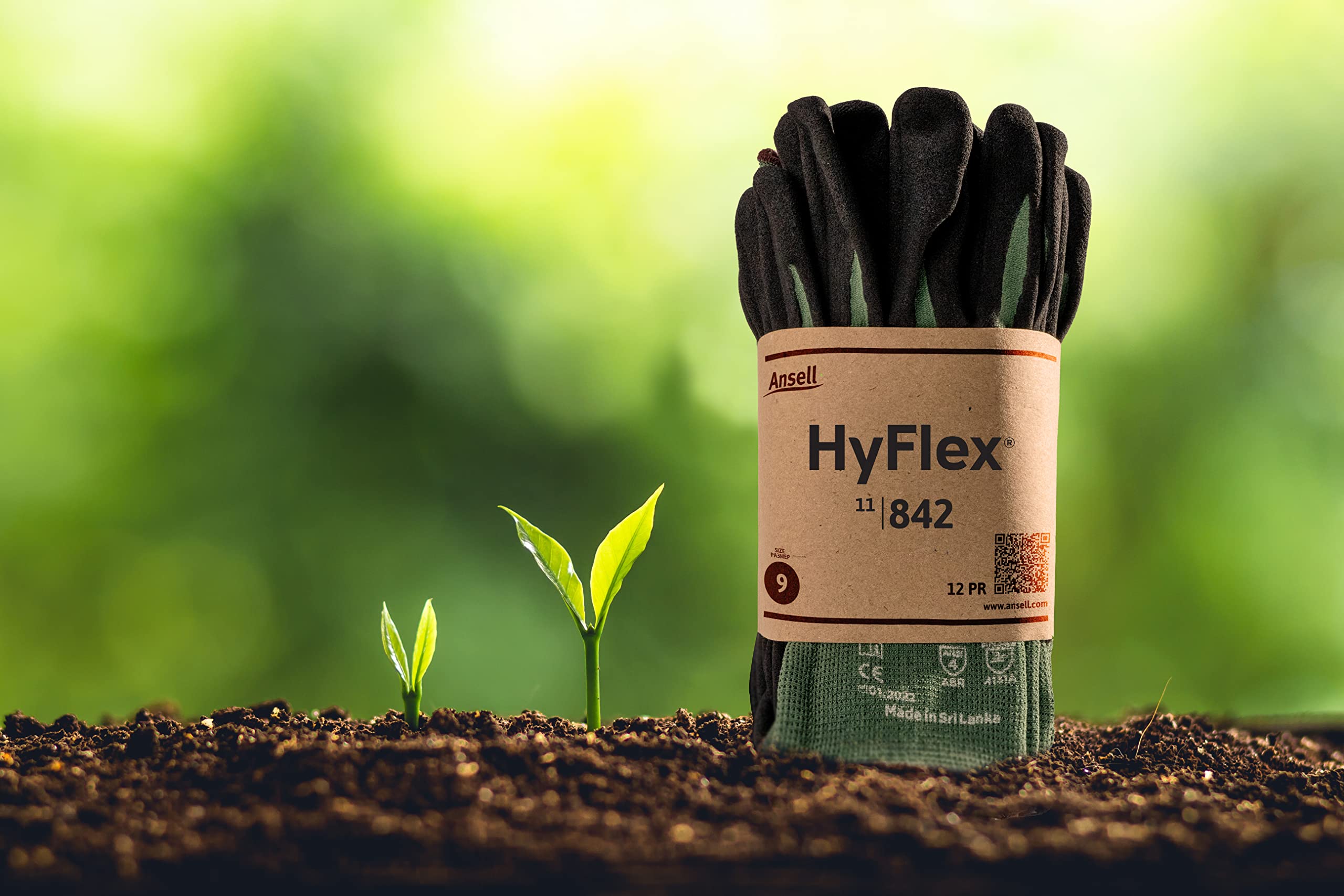 Ansell HyFlex 11-842 Gants de Travail Professionnels, Enduction Nitrile Résistante à l'Abrasion, Protection Industrielle Multiusage, Touchscreen, Noir, Taille 3XL (12 Paires)