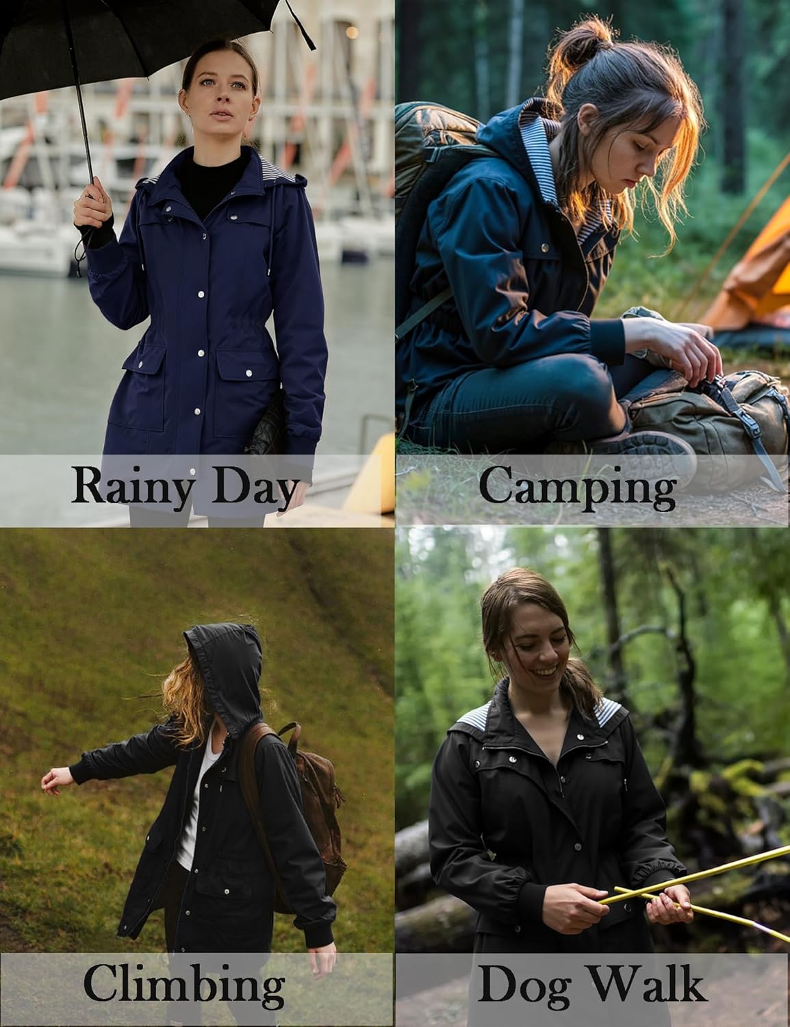 Bloggerlove Rain Jacket Women Lightweight Raincoat Waterproof Windbreaker Striped Climbing Outdoor Hooded Trench Coats S-XXL - Image 4