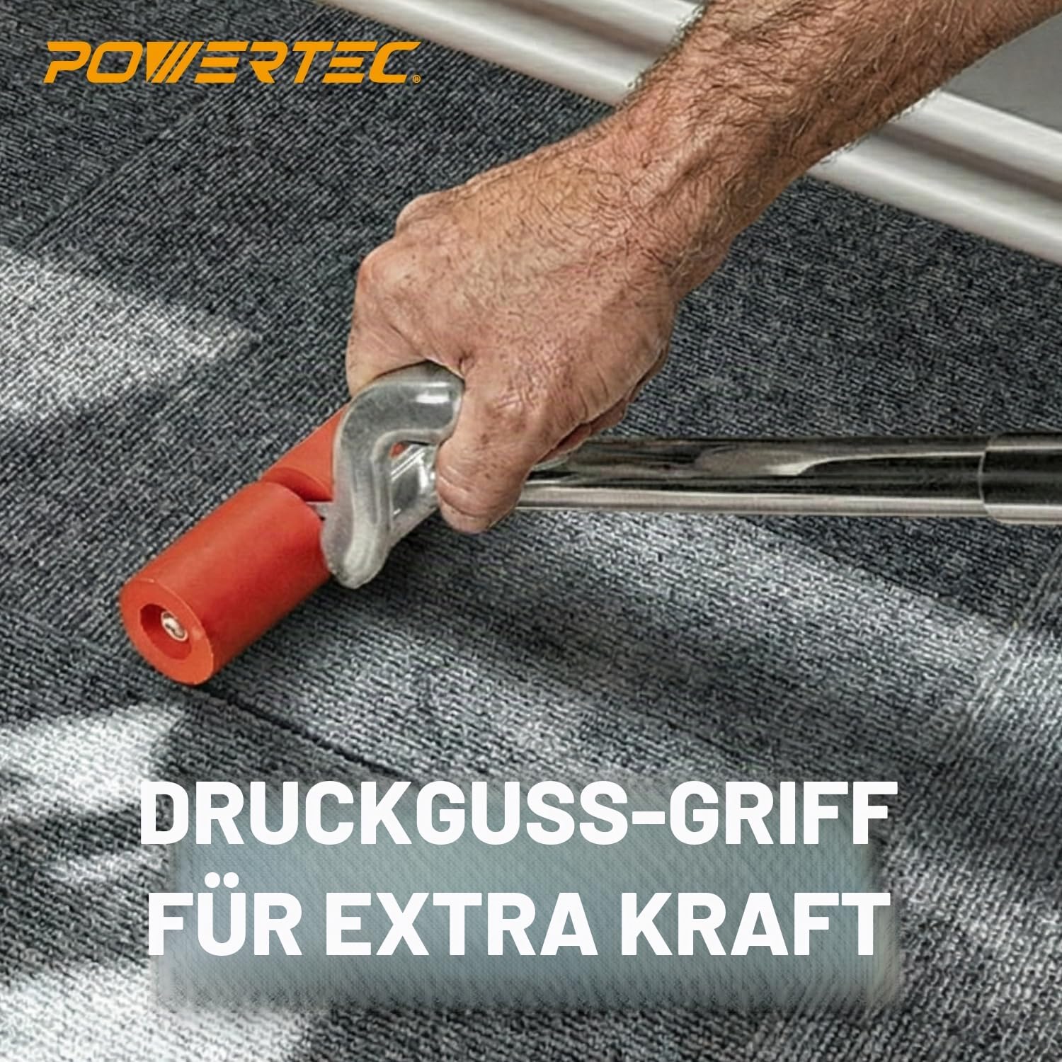 POWERTEC 71033 Ausziehbare Boden- und Wandrolle für Vinylböden, Fliesen und Linoleum, Walze mit ausziehbarem Griff von 43 cm bis 67 cm, 19 cm breit, für LVP, Furnier, Teppich, Wandverkleidungen, 1