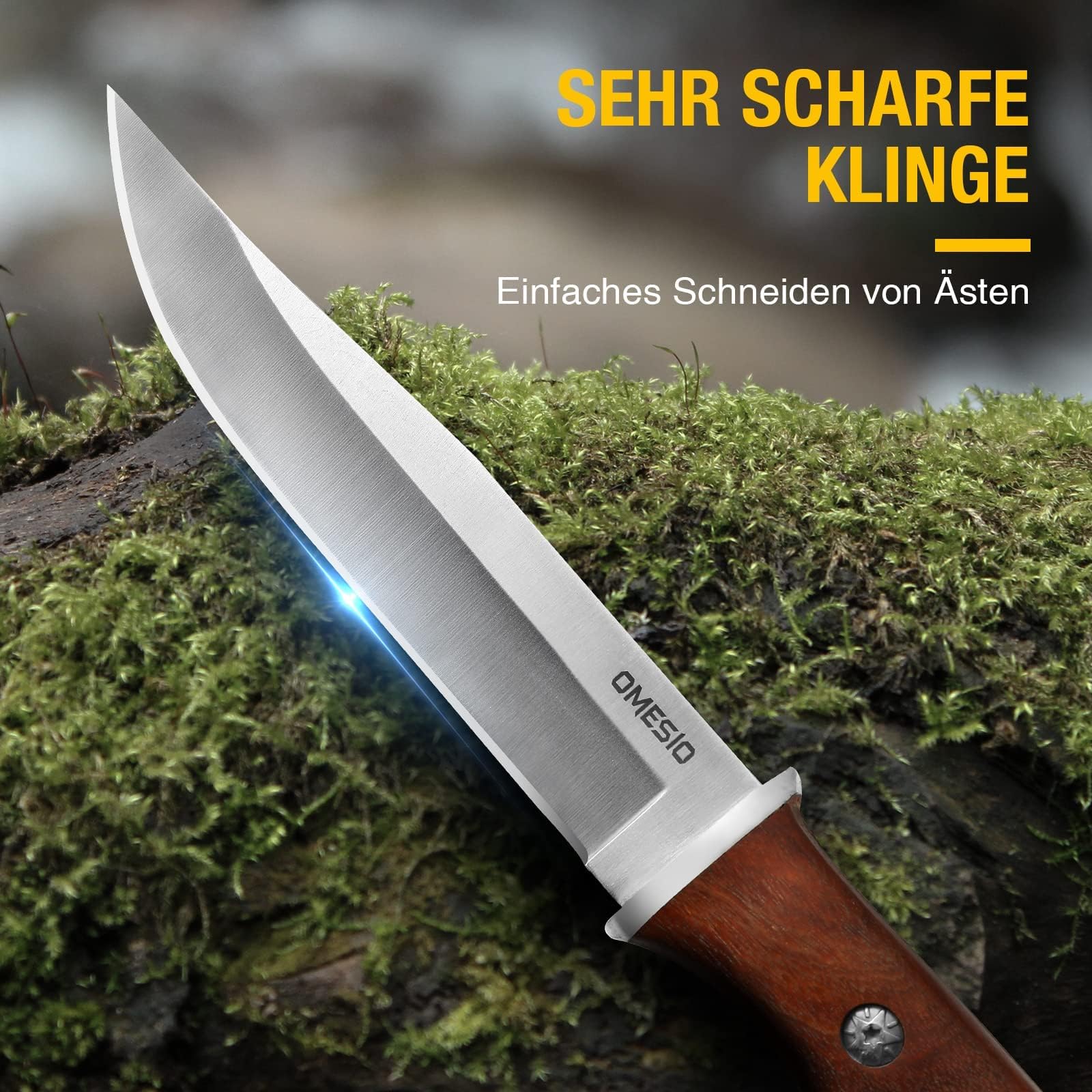 Omesio Cuchillo de Caza Cuchillo Supervivencia de Hoja Fija Caza Cuchillos de Hoja Fija Senderismo bushcraft al Aire Libre, Madera