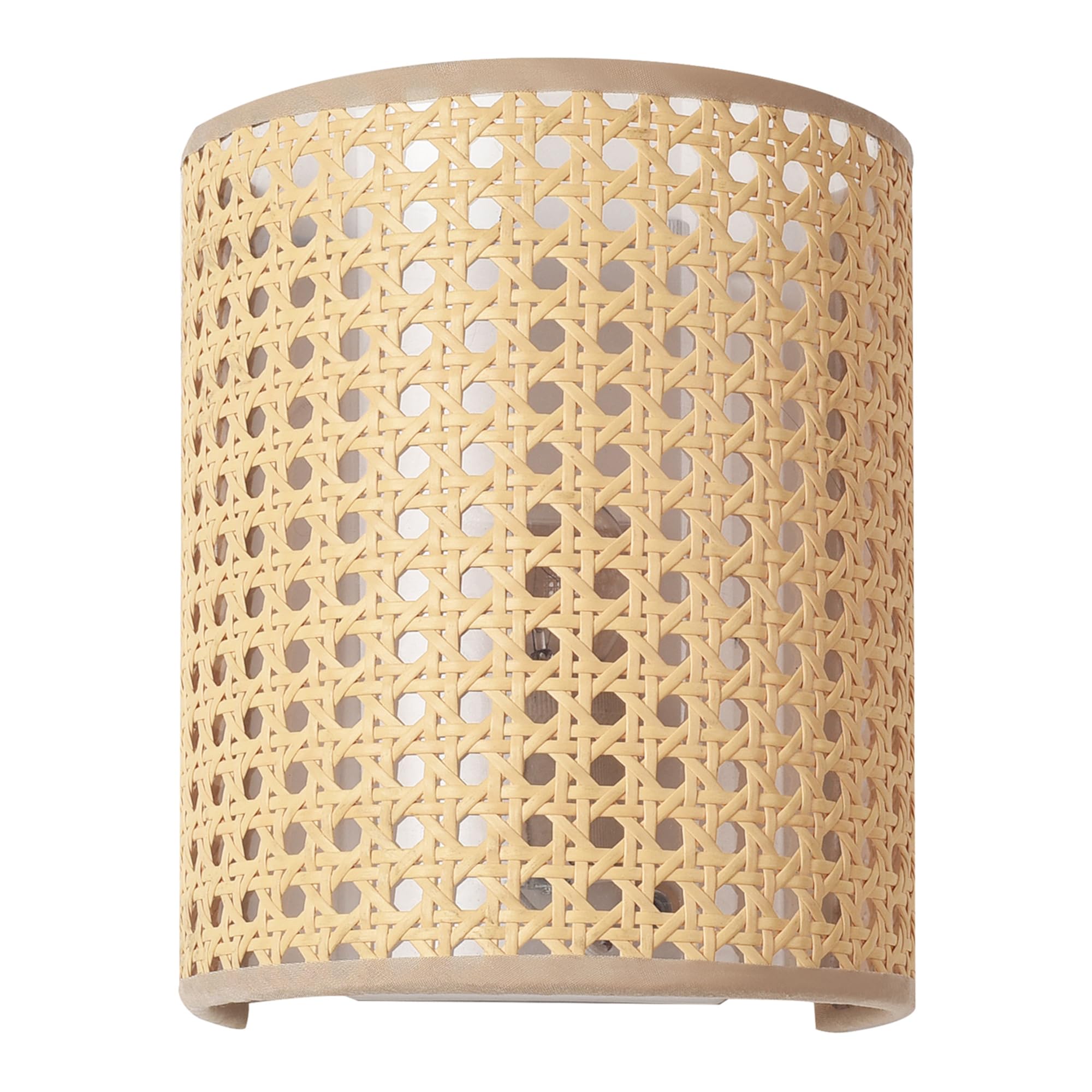 lux.pro Set de 2 Apliques Pared Ascot para Escaleras Sala Pantalla Semicilíndrica 2 Lámparas de Pared para Pasillos Hoteles 1x E27 60W Metal Malla de Plástico 20x16x12 cm - Efecto Ratán/Blanco