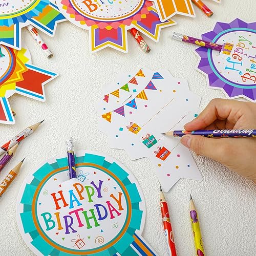 Miniatura 3 de Panelee Juego de 72 lápices de feliz cumpleaños y tarjetas de felicitación, certificados de cumpleaños para estudiantes, aulas, lápices impresos de