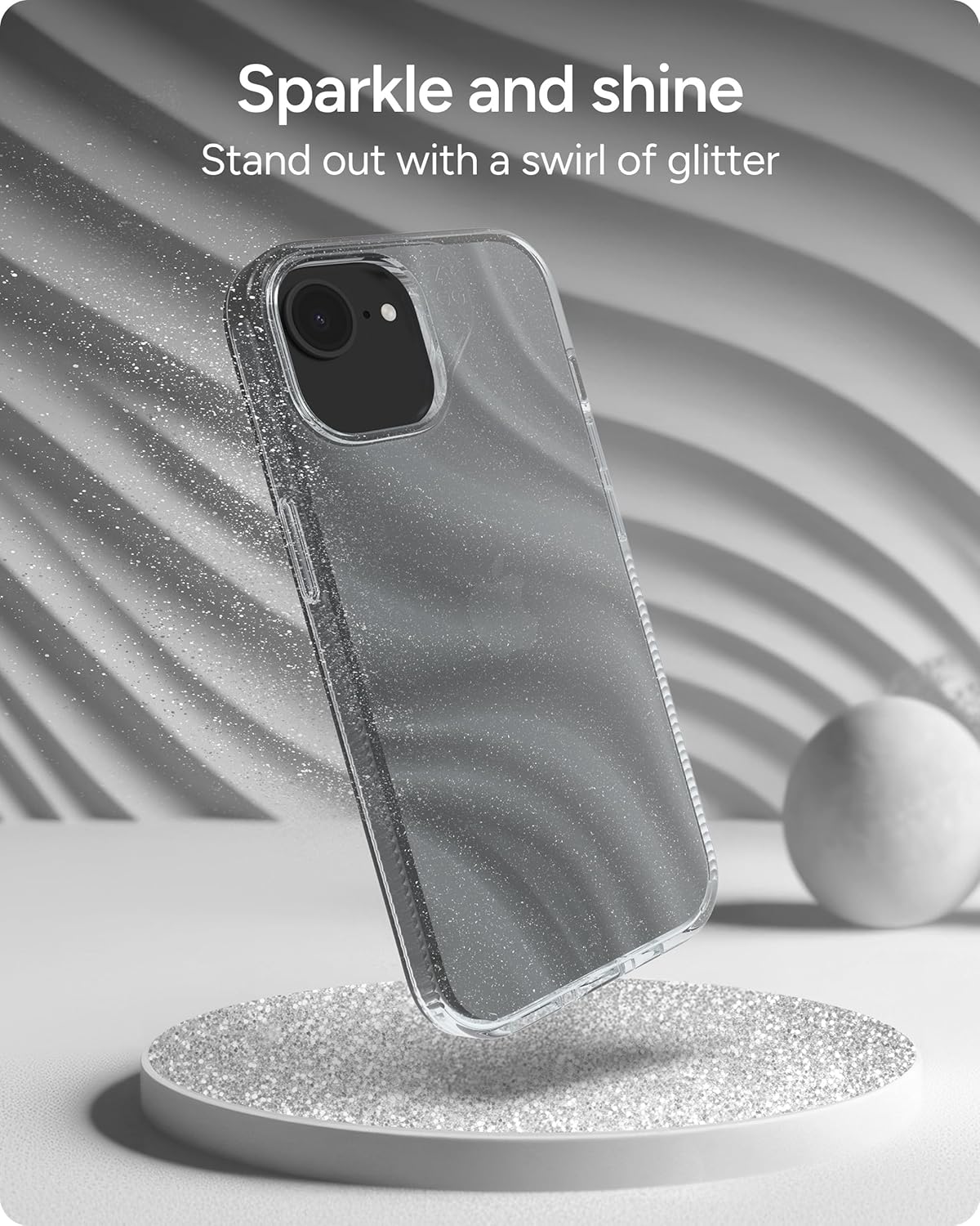ZAGG Milan Case for iPhone 17e/ 16e/ 15/14/ 13 – Stylish & Slim Design, 13ft Drop Protection, Wireless Charging Compatible, Eco-Friendly,Glitter Swirl Silver