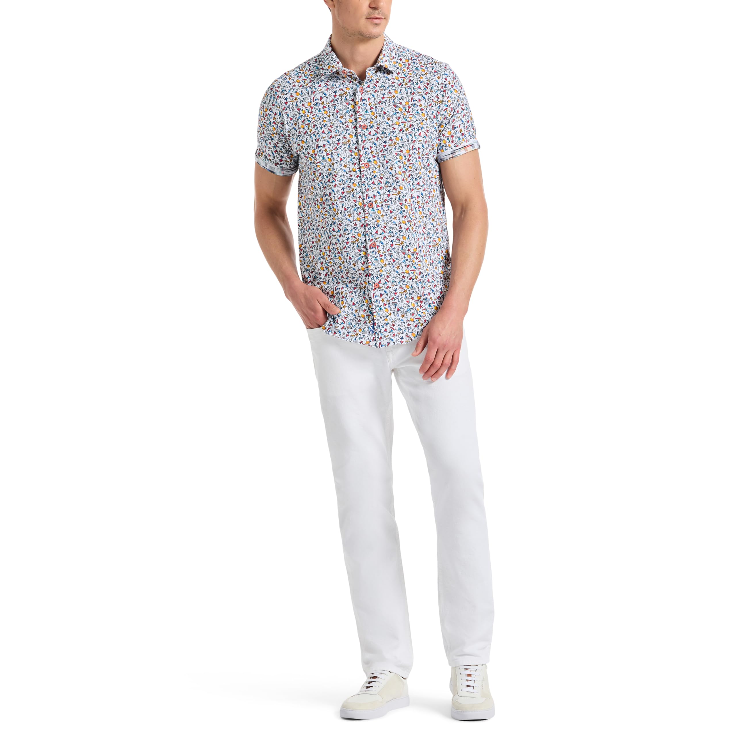 Robert Graham Herren Summer Sails Short Sleeve Button Down Performance Knit Shirt Sommersegel