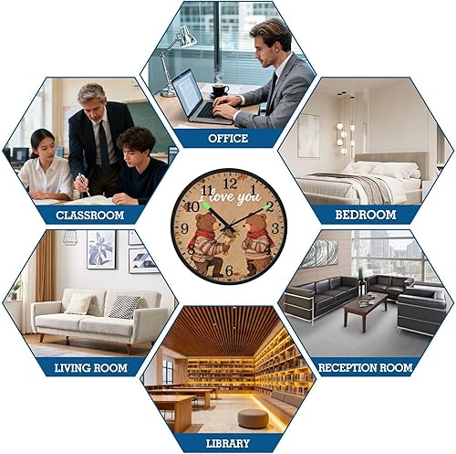 Miniatura 8 de Luminous Voice-Activated Wall Clocks Non-Ticking Silent Battery Operated Small Analog Clock I Love You Retro Bear Propose Brown 12 Inch Decorative