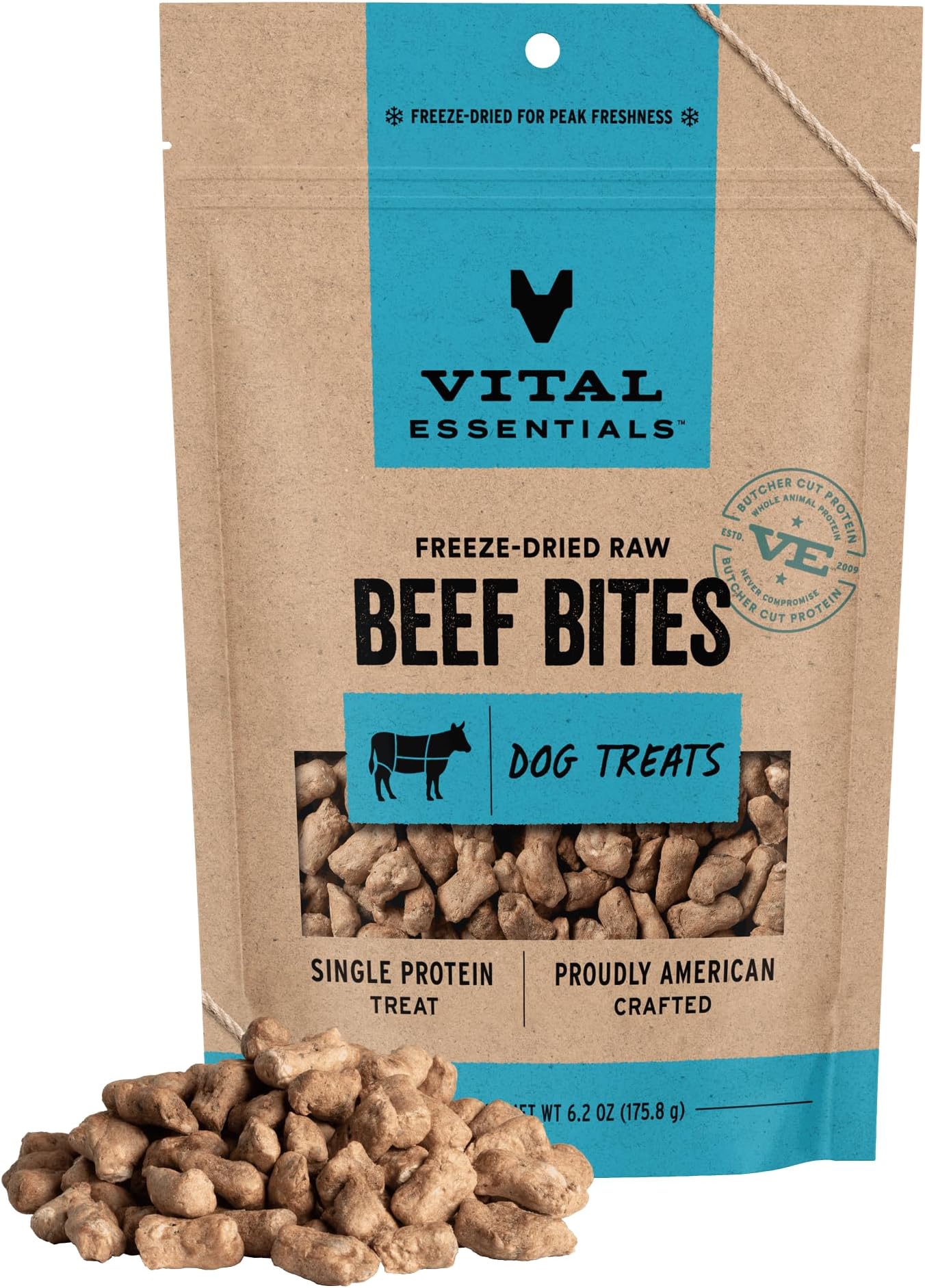 Freeze Dried Dog Treats | Beef Bites, Single Protein | Premium Quality | Grain Free Training Treats for Dogs, 6.2 oz Bag