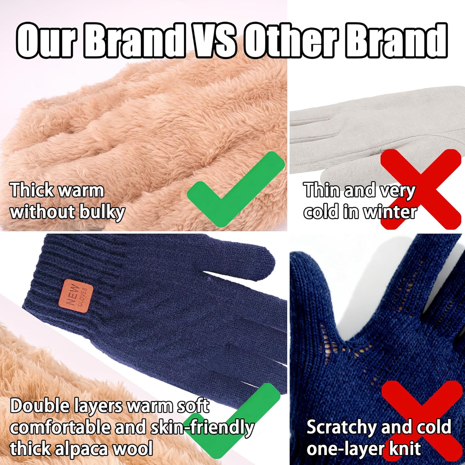 Kids Gloves Winter Thermal Double-Layer Knit Wool Fleece Lined Touchscreen for Boys Girls 4-18 Years Cold Weather - Image 3