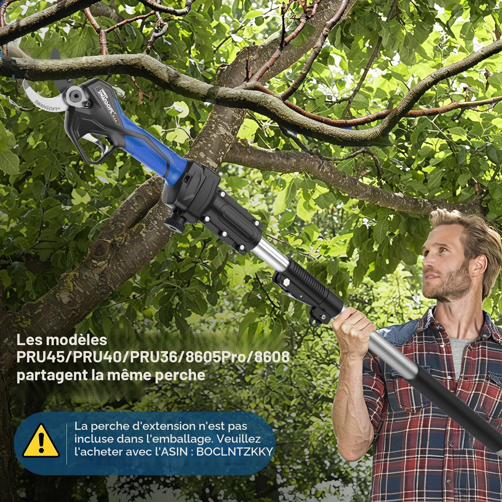 SWANSOFT PRU40 Secateur Electrique Professionnel,40mm 21V 4AH Batterie Sécateur Électrique Sans Fil,1050W Moteur Sans Balais,Écran LCD,Secateur Electrique sans Fil pour Jardinage,Vergers,Vigne