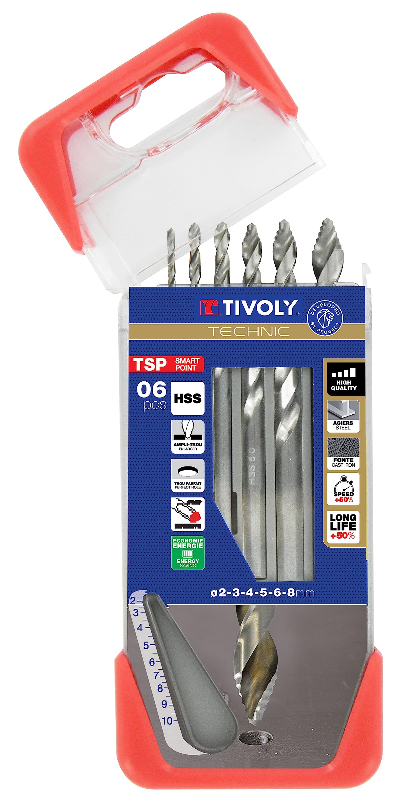 Tivoly 11457070002 - Juego de 6 brocas de metal TSP HSS, cortado, afilado Tivoly Smart Point, diámetro de 1 a 8 mm