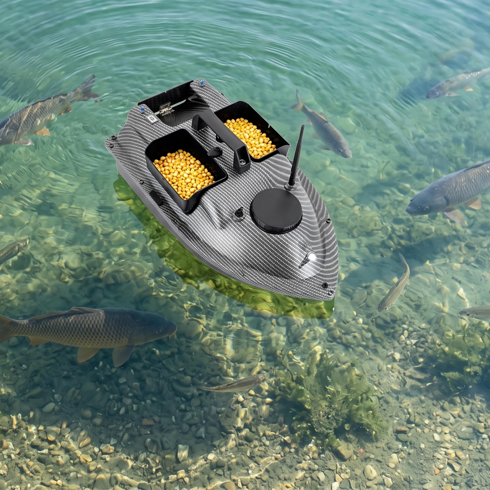 Barco de pesca de 52 W, 500 m, mando a distancia, 2 baterías, luz nocturna LED, apto para GPS, barco de cebo para pescadores
