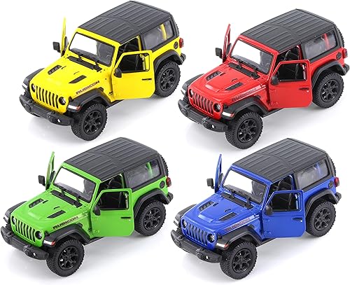 KiNSMART SetOf4 2018 Jeep Wrangler con tapa dura de 5 pulgadas Escala 134 Rojo, Azul, Amarillo, Verde