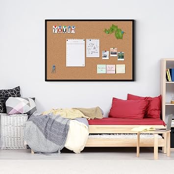 2-Pack Cork Board Bulletin Board 24 x 18, Black Aluminium Framed Corkboard, Office Board for Wall Cork, Large Wall Mounted Notice Pin Board with 32 Push Pins for School, Home & Office