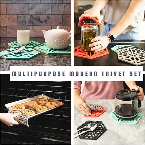 Miniatura 5 de KITCHENATICS Almohadillas calientes de diseño moderno para cocina, salvamanteles para platos calientes, alfombrillas resistentes al calor para