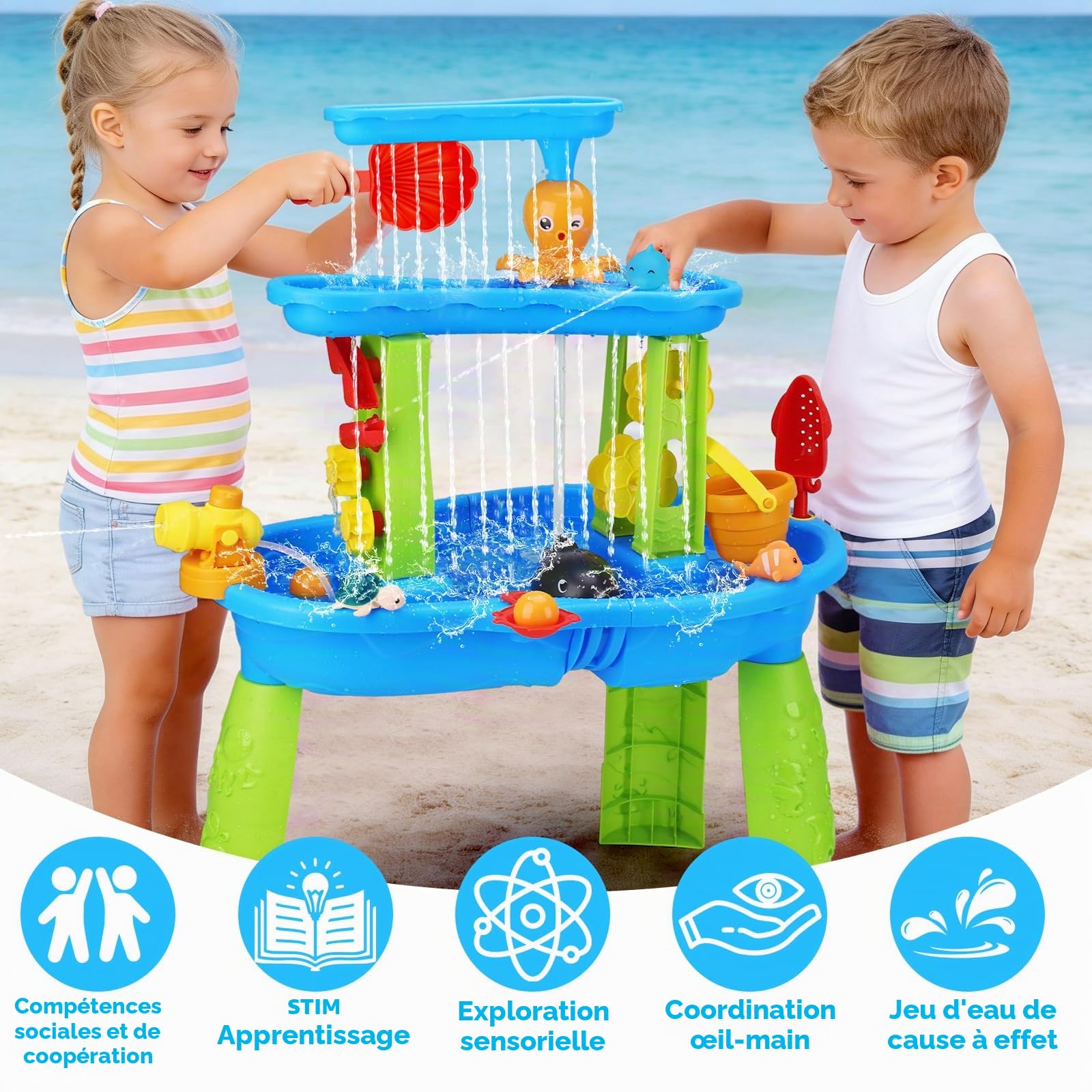 Lypsochaat Table d'eau Exterieur Enfants, Jeux d'eau Exterieur pour Enfant, Jouets Activité d'Été Jardin Plage, Jouet Extérieur Jeu d'eau pour Garçons et Filles 2 3 4 5 Ans Bleu