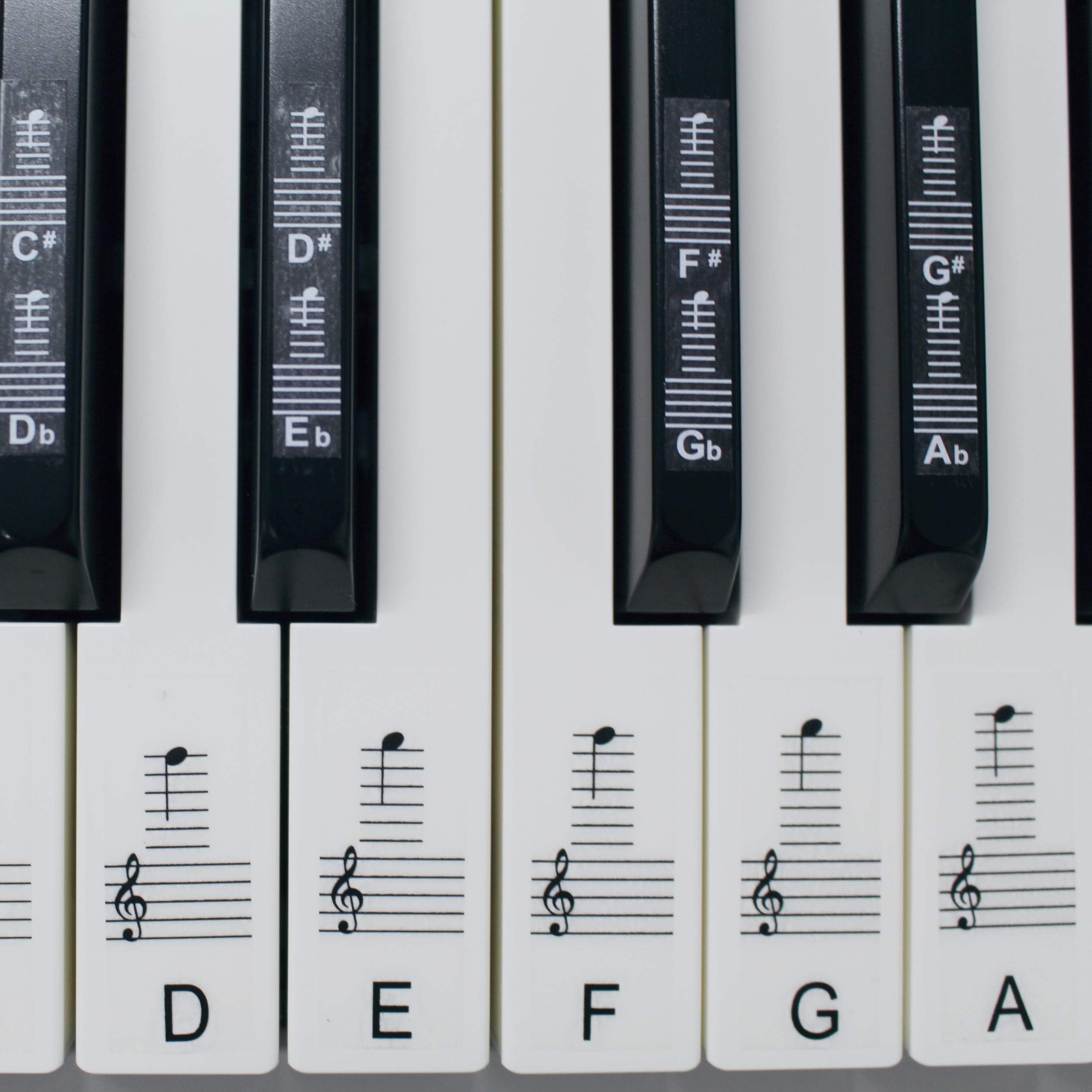 Piano Stickers for 49/61/76/88 key keyboard, Transparent, Laminated, Ultra Thin to the touch, Removable. Stickers for the black and white keys. Made in the UK. PSBW 88