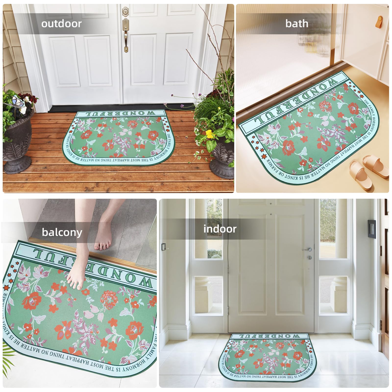 Tappetino da bagno in diatomite ad asciugatura rapida, assorbente, antiscivolo, antimuffa, motivo floreale, ideale per bagno, vasca da bagno, porta