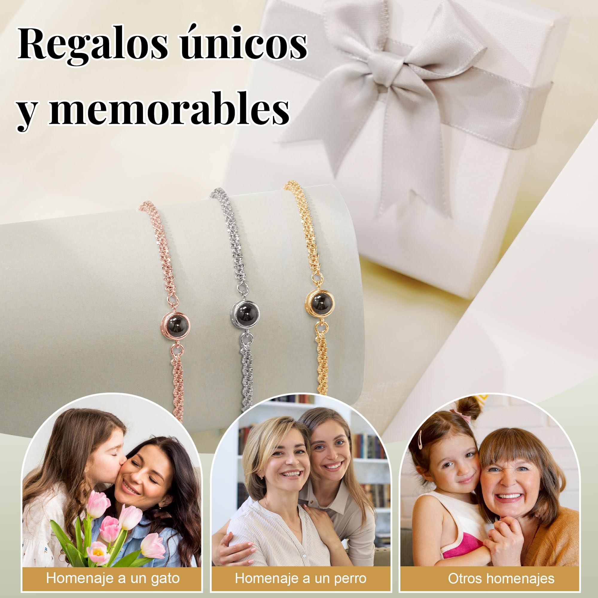 Easycosy Pulsera Mujer Personalizada, Pulsera con Foto Dentro, Pulseras Personalizadas con Foto Proyeccion, Regalos Originales para Mujer, Mamá, Esposa, Pareja, Amigo, Novia