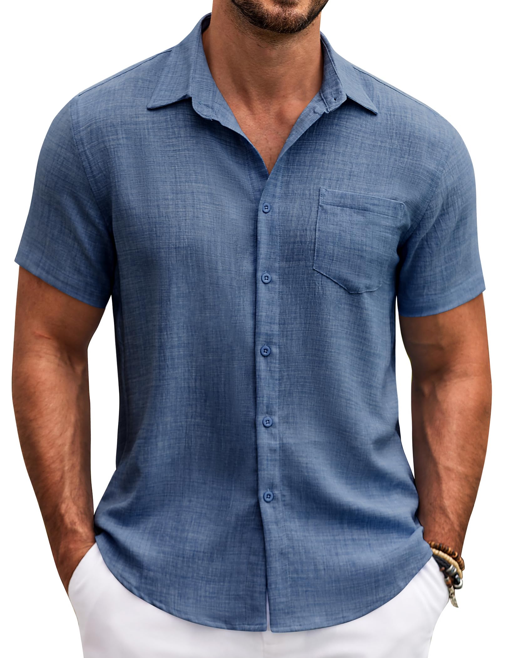 COOFANDY Camicia da Uomo a Maniche Corte Estiva Camicie Casual Leggera Camicia da Spiaggia vestibilità Regolare con Tasca sul Petto
