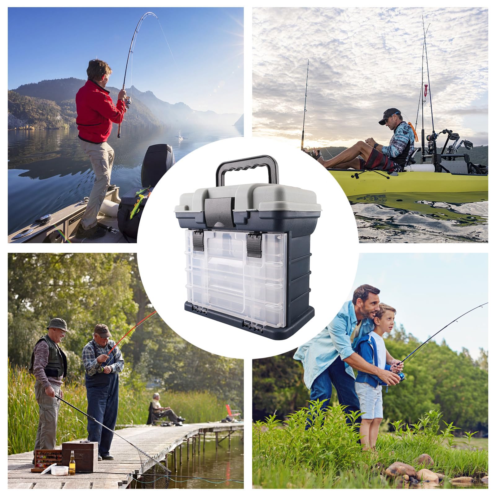 awakentti Organizer portatile per attrezzatura da pesca, con 4 cassetti, grande capacità, scomparti multipli, scatola multiuso per attrezzatura da pesca, perline e ferramenta