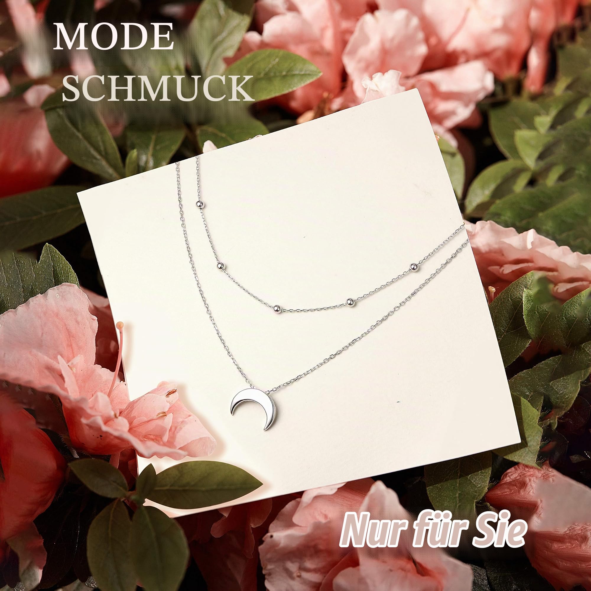 Flyow Halbmond Geschichtete Choker Halskette S925 Sterling Silber Mond Anhänger Schmuck Verstellbare Schlüsselbein Halskette für Damen Mädchen Geburtstagsgeschenke