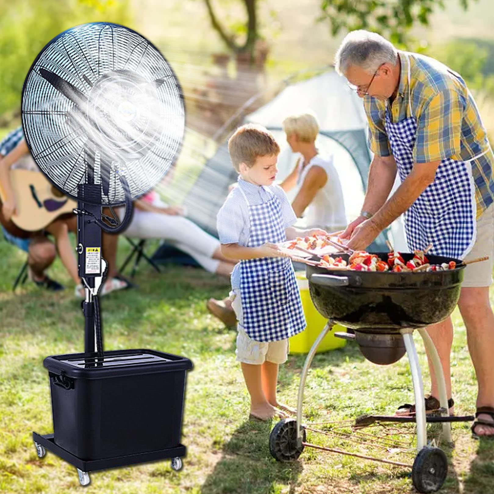 JKJZSALJ Oscillating Misting Fan,Industrial Pedestal Fan With Mister,90°Oscillating Standing Fans With 3 Wind Modes,Adjustable Height Cooling Floor Fan