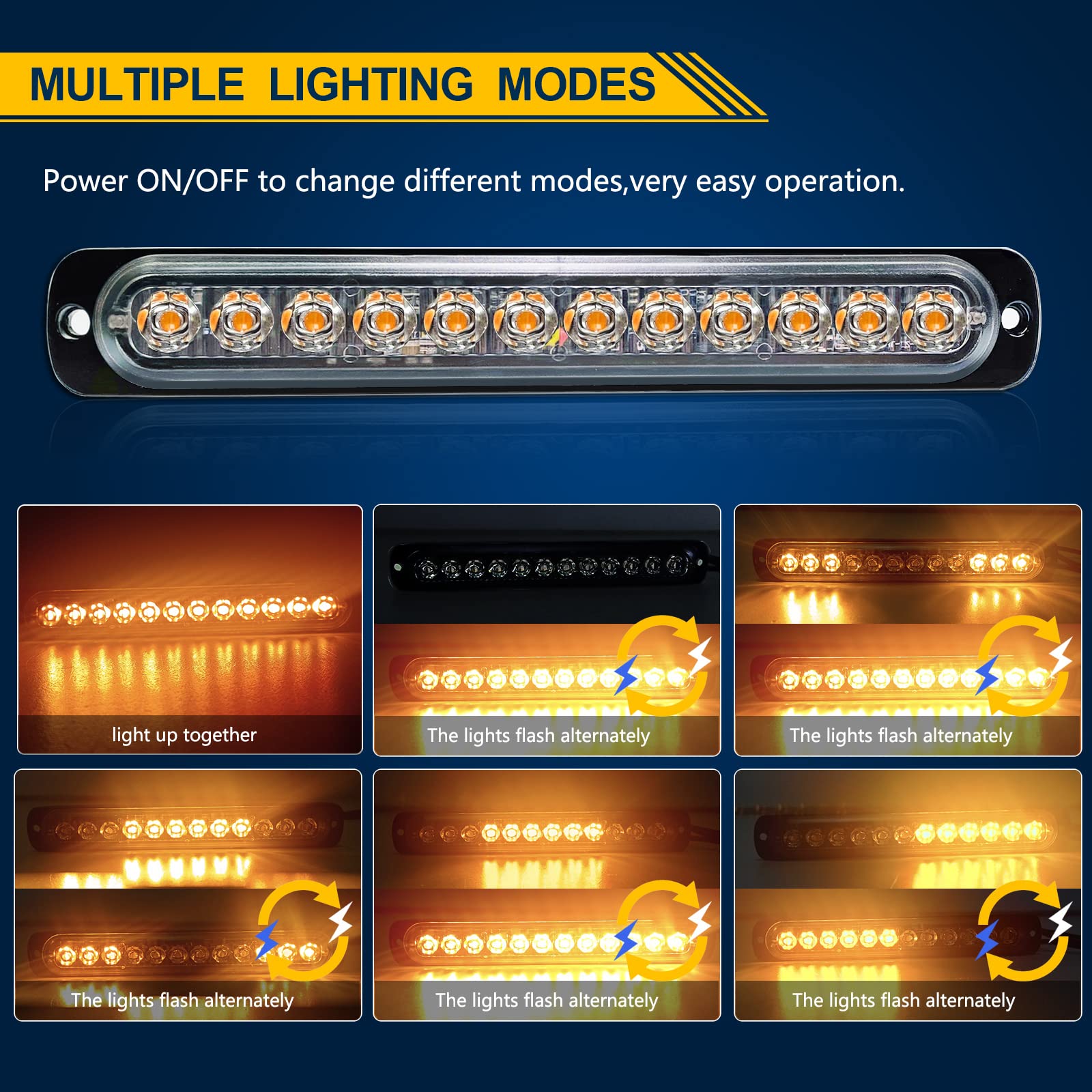 PICAA 10 piezas Luces de Advertencia de Emergencia de Color Ámbar de 12 LED, Barra de Luz Estroboscópica Intermitente Peligro 12V 24V para Coche Offroad Camión