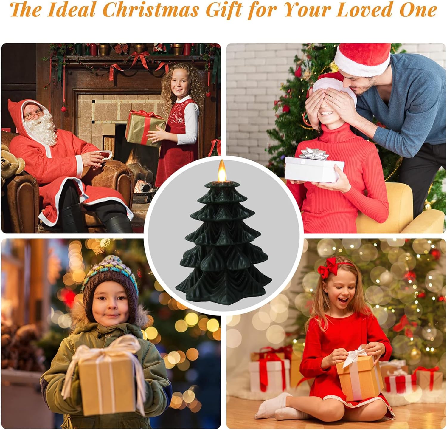 Christmas Tree Flameless Candles with Remote Timer, Battery Operated 3D Wick LED Flickering 4'' x 5.5'' Candles Real Wax Green for Holiday Decor