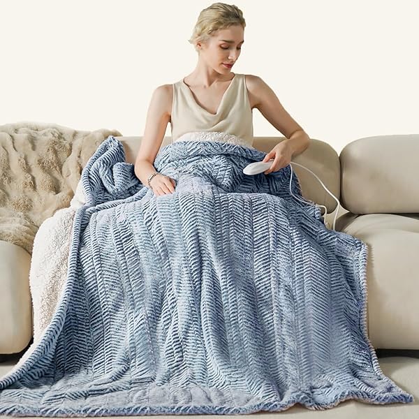 Heated Blanket Electric Blanket 50" x 60" - Cozy Soft Heated Throw with 5 Heating Levels & 3 Hours Auto Off,Machine Washable,ETL & FCC Certification,Over-Heat Protect(Frosty Blue)