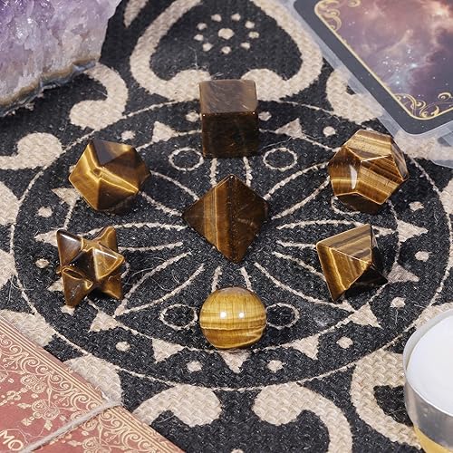 Miniatura 7 de mookaitedecor Juego de 7 piezas de geometría sagrada platónica de cuarzo rosa, piedras pulidas pulidas con estrella Merkaba para curación y