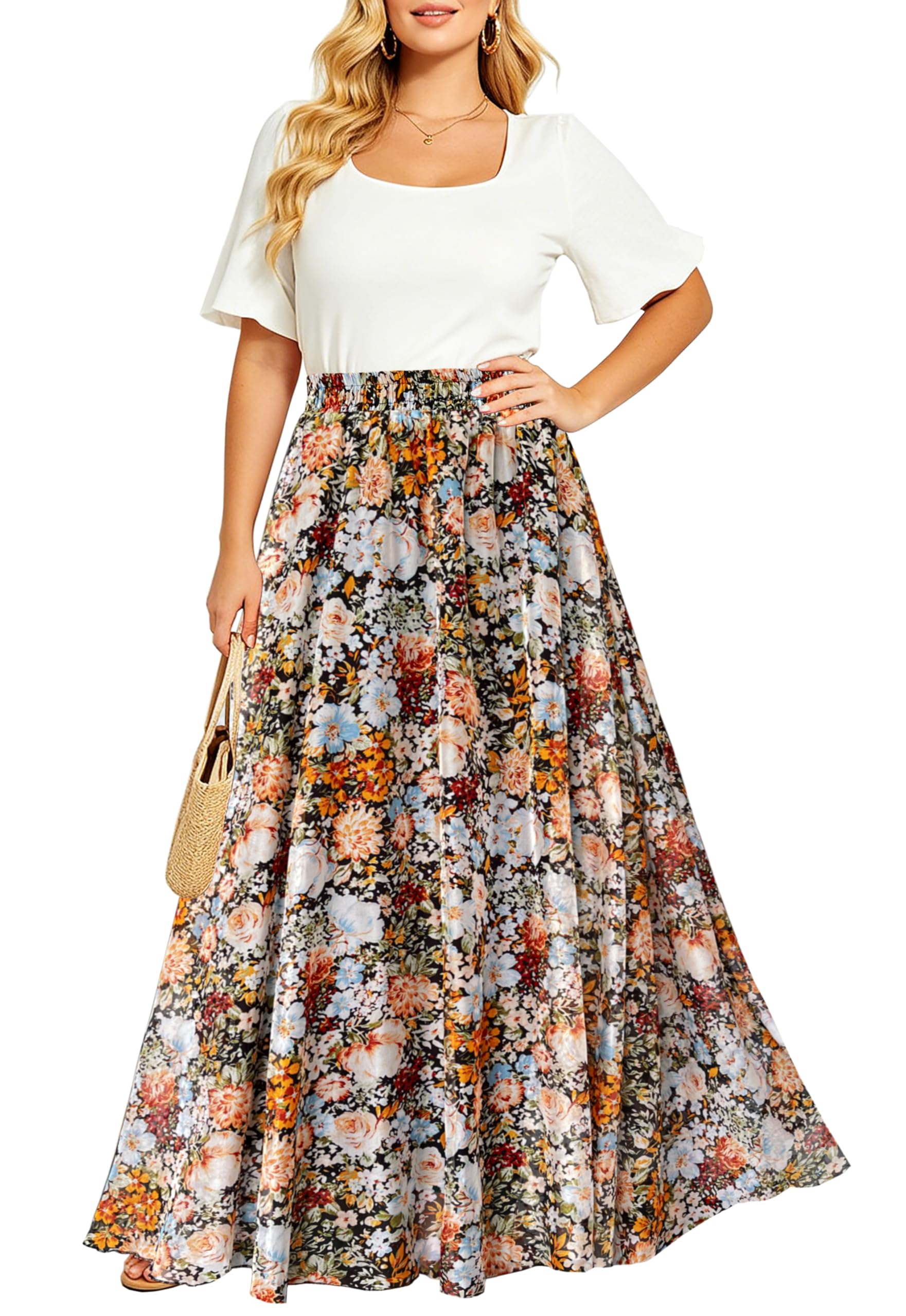 Women's Floral Maxi Chiffon Long Skirts Full Length Beach Skirt