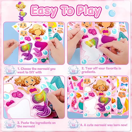 Miniatura 3 de 40 hojas de calcomanías de sirena, haz tus propias calcomanías de sirena, suministros de manualidades con temática de sirena, recompensas para el