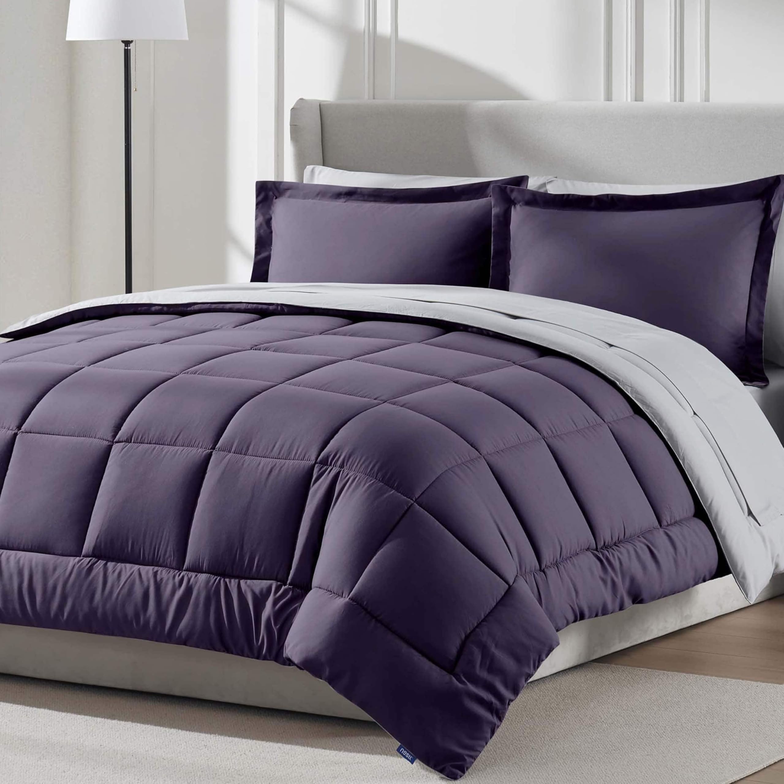 Nestl 7 Piece Queen Comforter Set – Purple Reversible Bed in a Bag – Complete Queen Size Bedding Set with Sheets, Pillowcases and Shams — image 1
