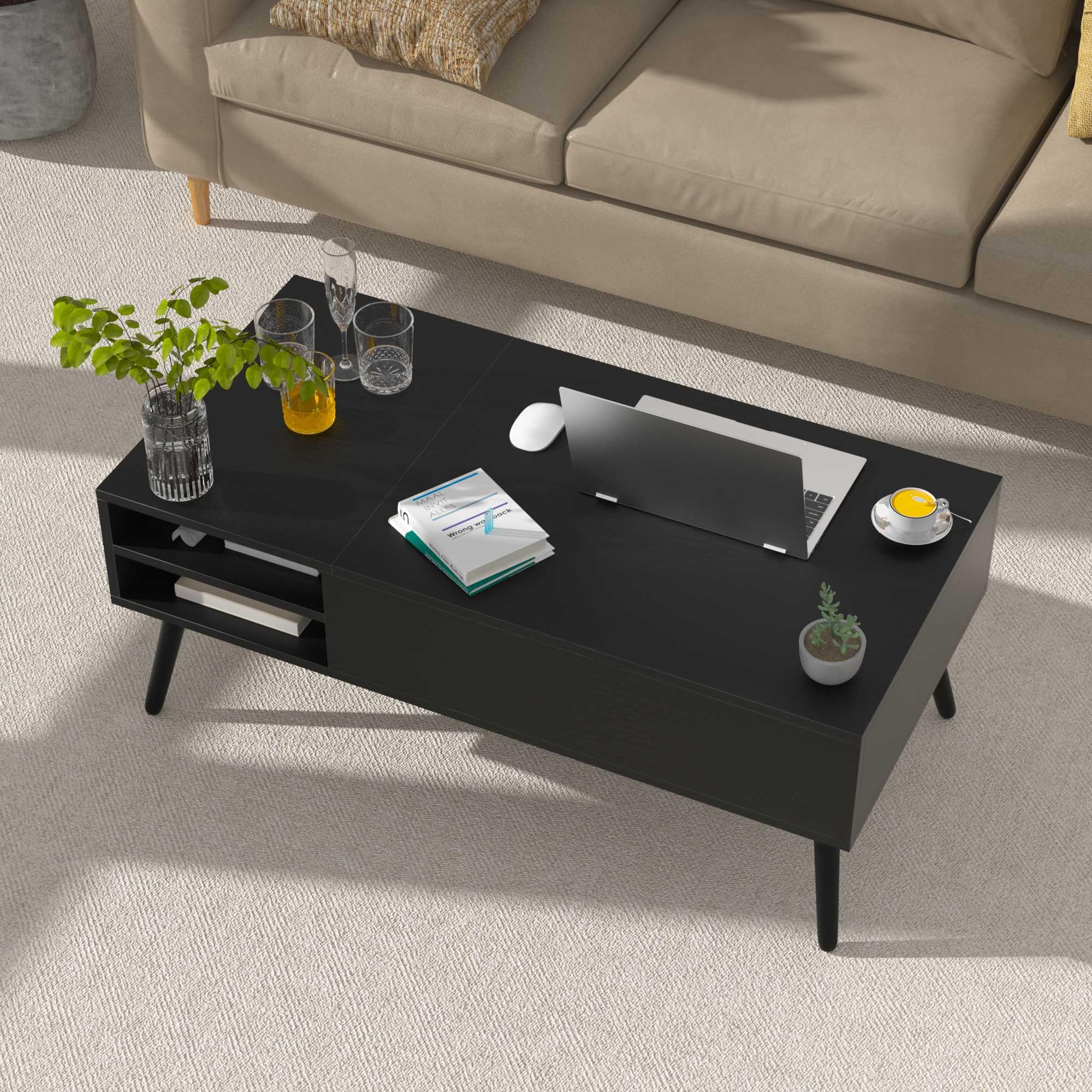 Modern Lift Top Coffee Table with Hidden Storage for Living Room, Floor Table with Lift Top, Wood Center Table