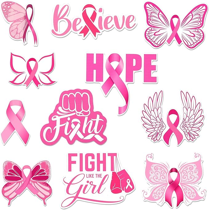 12 Pcs Pink Ribbon Shaped Awareness Car Magnet Breast Cancer Awareness Fight Magnets Stickers Decal Set Refrigerator Butterfly Ribbon Hope Magnets for Garage Door Refrigerator Car Decor