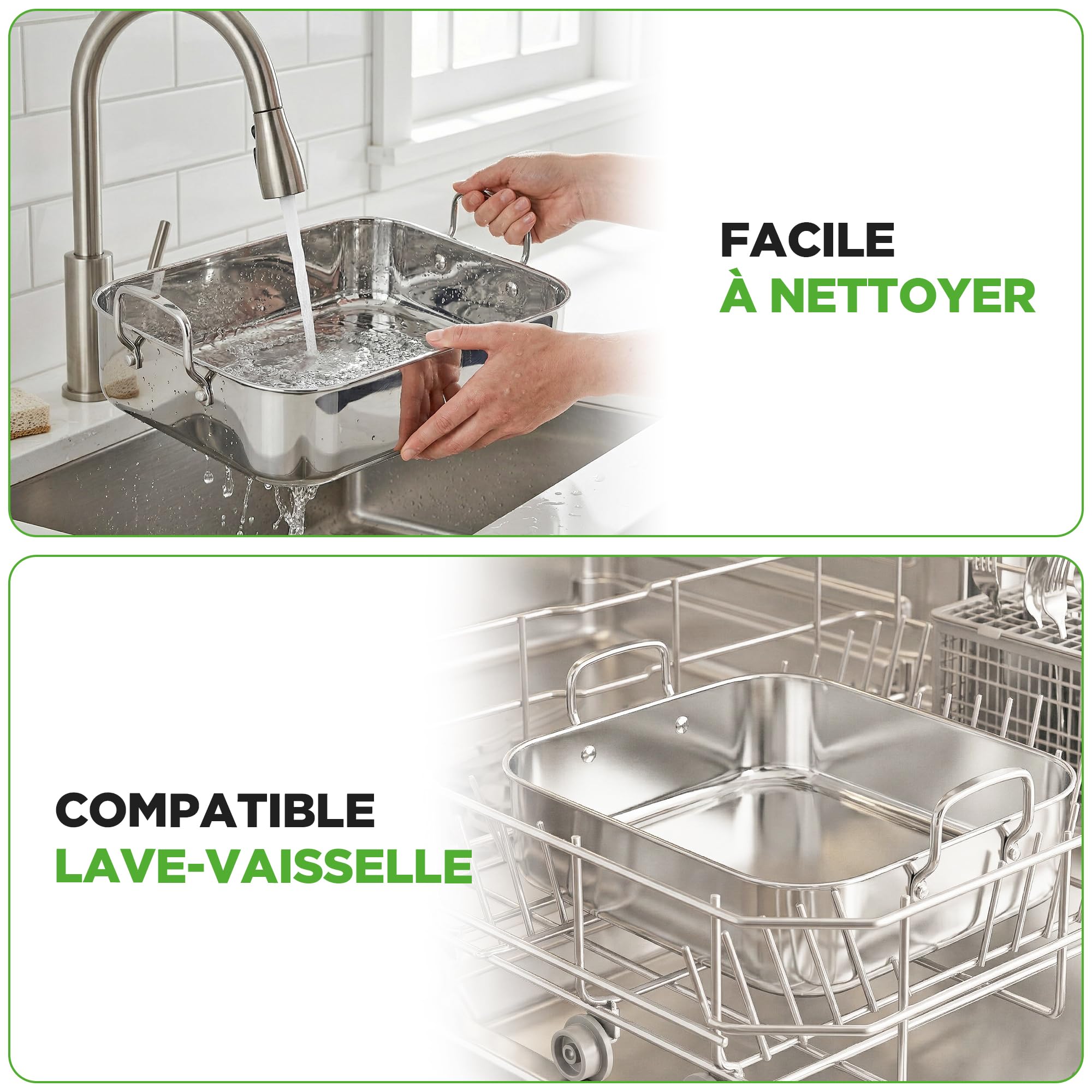 NutriChef Plat à Rôtir en Acier Inoxydable de 36 cm avec Grille en Fil Poli – Plat a Rotir avec Grille avec Poignées Intégrées - Ustensile de Cuisson Robuste pour Dinde, Poulet, Viandes, et Plus