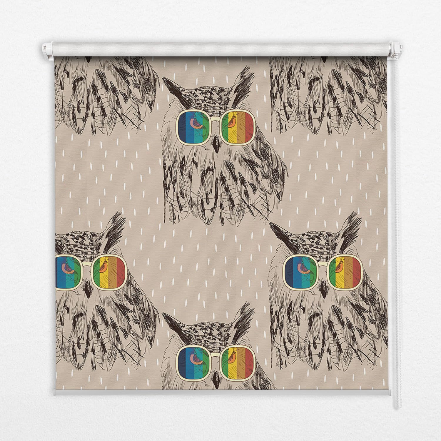 Store enrouleur occultante 60x180cm sans perçage avec motif de hiboux