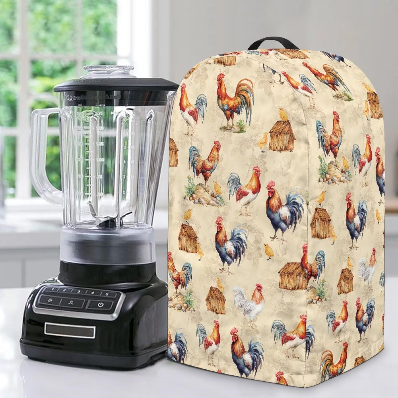 ZDCUSTOM Farmhouse Rooster Kitchen Appliance Blender Dust Cover with Drawstring and Top Handle Anti-Splash Small Appliance Coffee Maker Food Processor Dust Cover