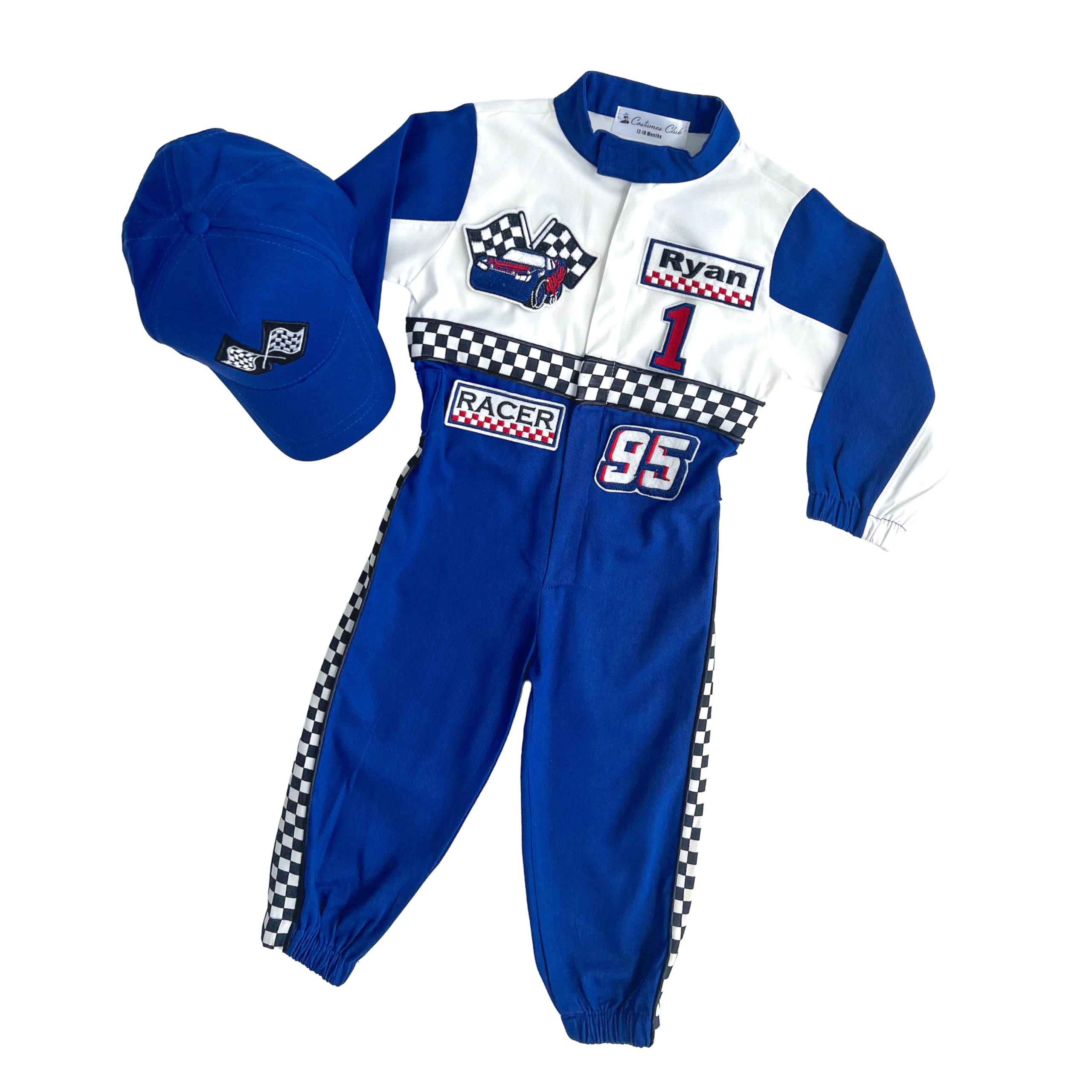 Costumes Club Personalized Handmade Race Car Driver Costume for Toddlers (2T, Blue & White) — image 1