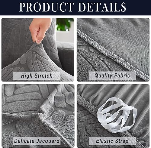 Miniatura 3 de Qubjus Funda de sofá de jacquard elástica, funda suave para sofá biplaza, protector de muebles lavable con espumas antideslizantes y una funda de