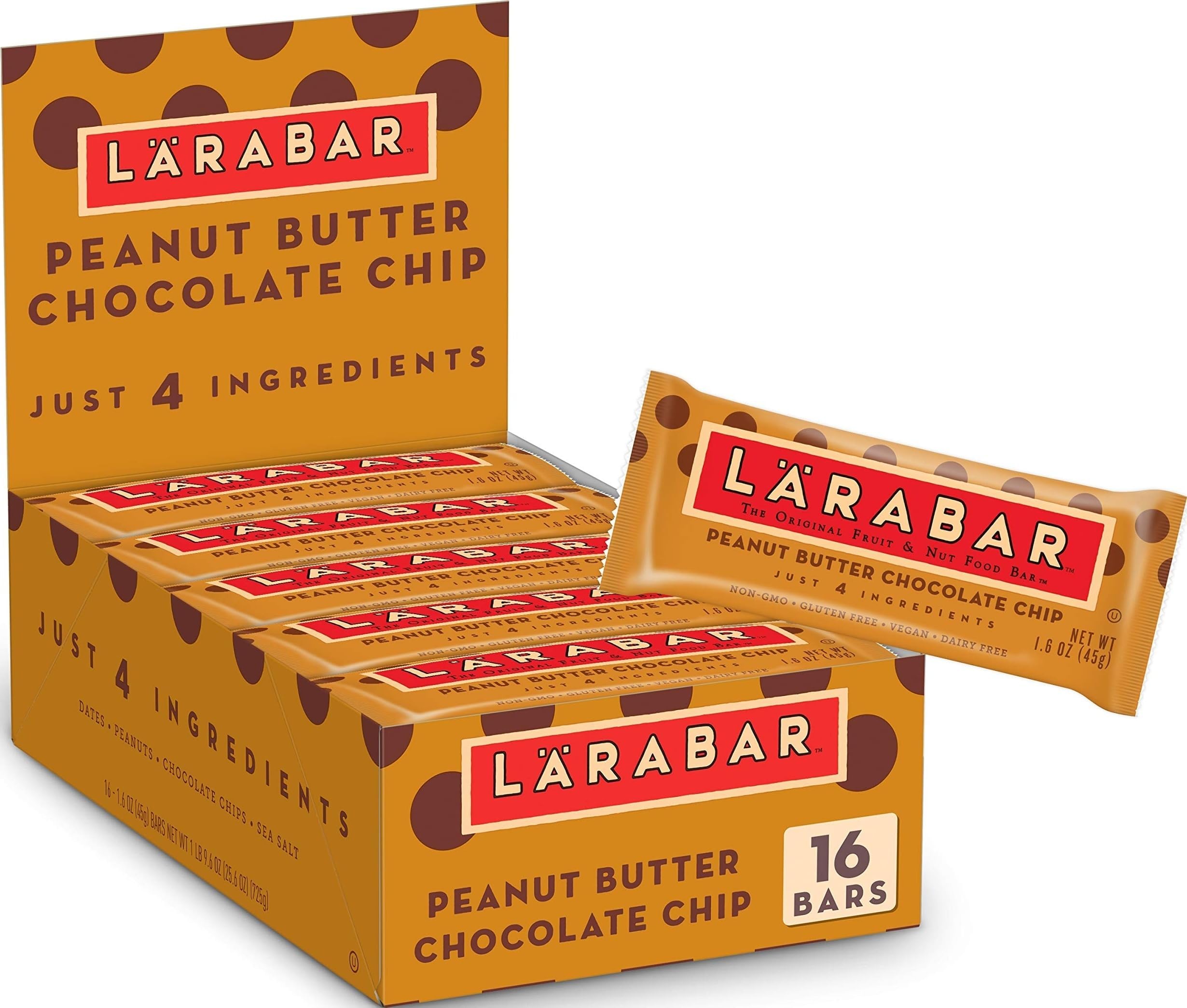 Larabar Peanut Butter Chocolate Chip Fruit & Nut Bars, 16 ct, 25.6 oz | Gluten-Free, Vegan, Dairy Free, Non-GMO Project Verified, 6G Protein per Serving, Fair Trade Certified Chocolate